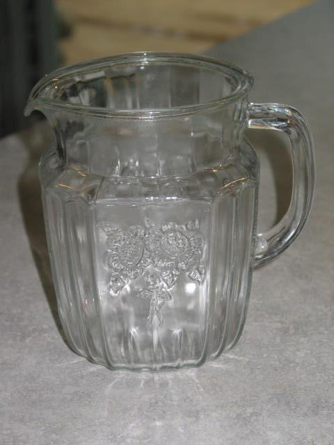 Mayfair Open Rose crystal Juice Pitcher by Hocking Glass Company 1930's Depression Glass