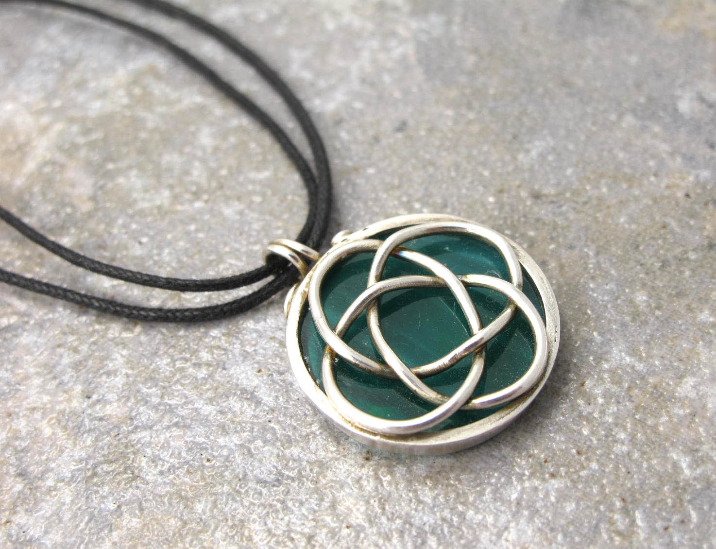 Green Glass, Sterling Silver Celtic Knot Necklace Handmade, birthday, holiday, anniversary, wedding, gift