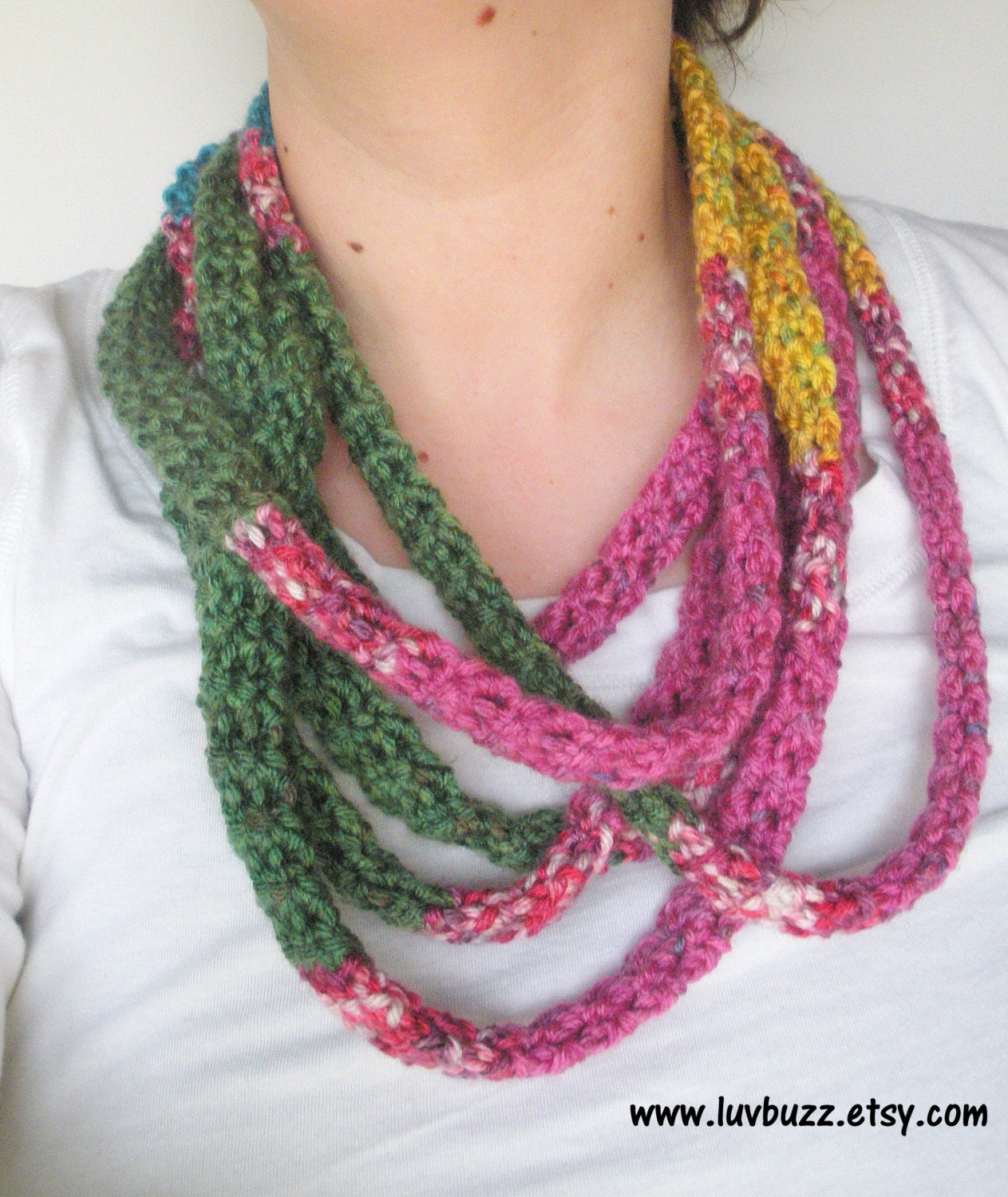 Spring Bouquet Infinity Wrap Scarf,  tube scarf, extra long rope scarf, ready to ship.