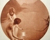 Antique nude moon girls postcard, 1910s