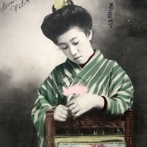 Antique Japanese girl photo postcard, 1900s