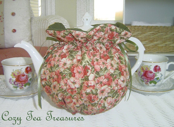 Tea Cozy for 6-8 Cup Teapot CORAL BOUQUET Reversible, Insulated Tea Pot Tea Cozy Cosy Also Available in 1-2 Cup and 2-4 Cup Sizes