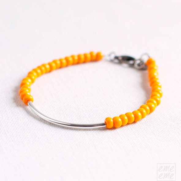 Bar Bracelet with big orange seed beads - minimalist bracelet - friendship bracelet - glass jewelry - Mother's Day Gifts