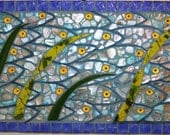 Mosaic, Stained Glass Abalone Paua Bluefish School, Ocean, Fish, Blue