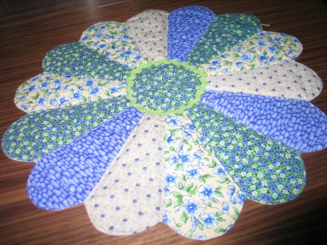 Springtime tiny blue-green-purple flowers  15" Table Centerpiece
