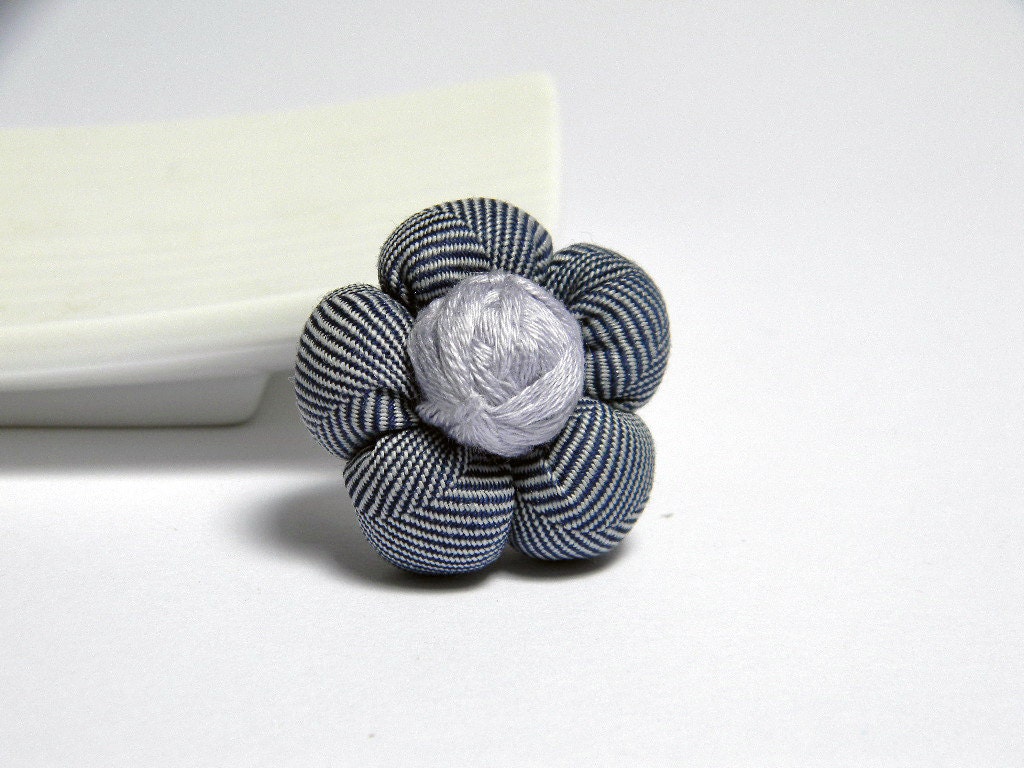 Lapel pin, flower. Mens boutonniere. Men accessories. Blue grey and lilac. Fabric lapel pin.