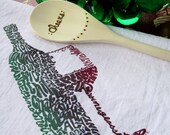 Cotton Kitchen Towel Set, Wine Art Towel and Spoon Gift Set, Wine Typography Calligram Cotton Towel with Wood Burned Spoon, Gift under 20