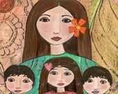 Mom with Two sons and a daughter Ceramic Tile