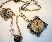 Long Wire Wrapped Steampunk Locket Necklace by Debbie Renee, Crystal, Resin, Eiffel Tower, Vintage Style