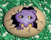 Baby dragon egg, hatchling, spring, lavendar, lilac, amethyst, fossil rock, hand painted rocks, Rockartiste on Etsy