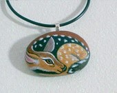 Whitetail fawn, ready to ship, stone pendant, miniature deer, unisex, statement jewelry, donate rescue, hand painted rocks Rockartiste