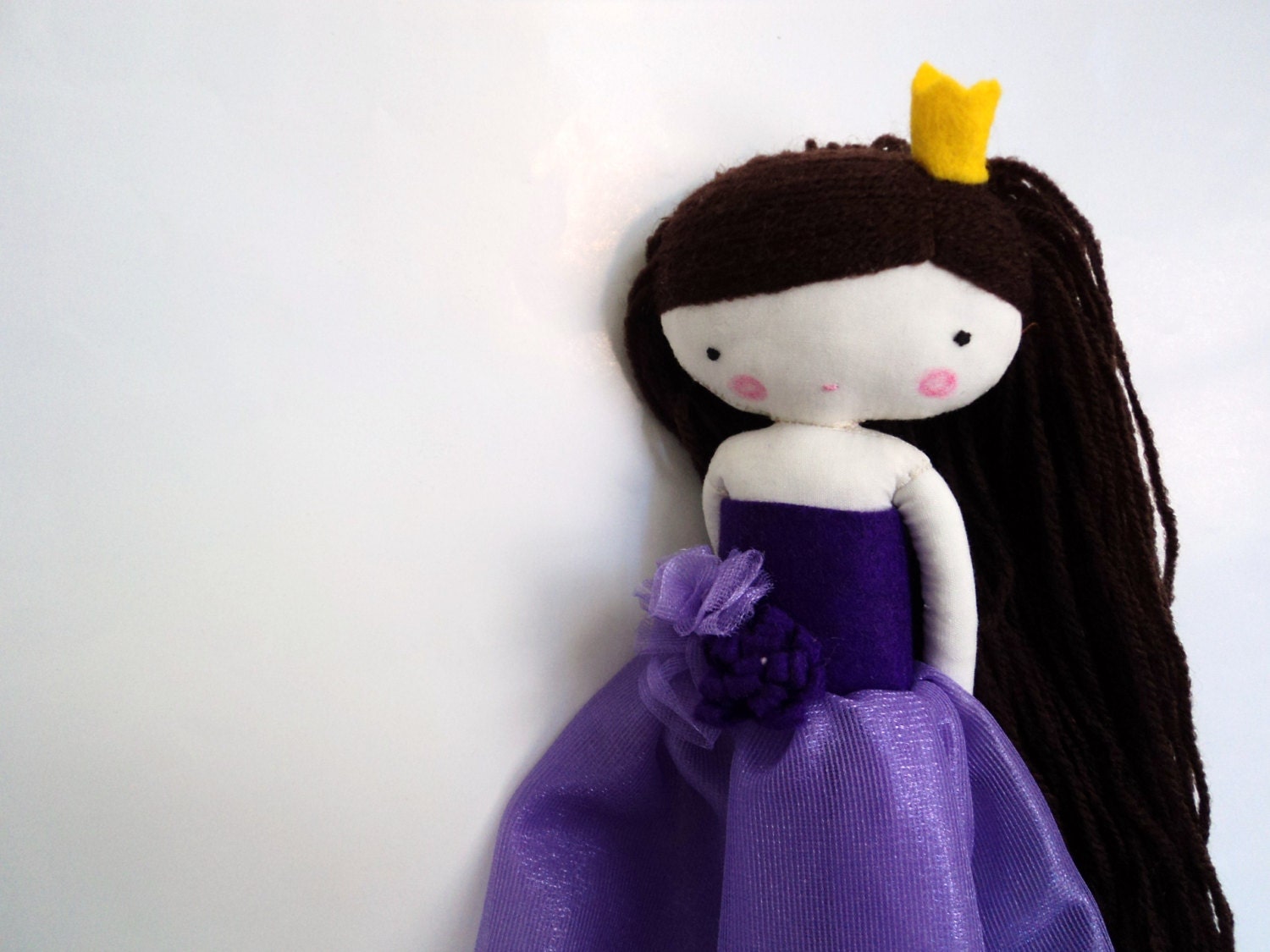 Princess rag doll - fairy tale princess doll cloth dark brown hair made to order