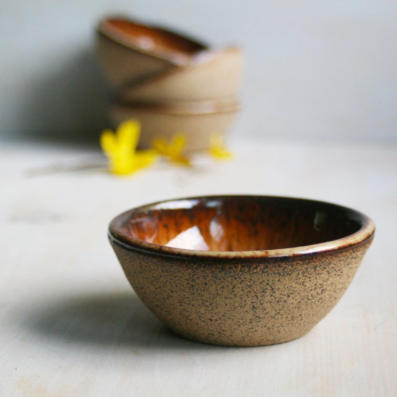 Prep Bowls - Set of Four Rustic Dipping Bowls - Brown and Black Raw Stone Bowls - Handmade Ceramic Dipping Bowls - Specked Pottery