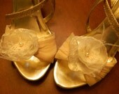 SHABBY Flower Shoe Clips for your Vintage Wedding, Shower, Tea Party - Organza Lace Pearl Burlap Feathers - Quick Ship