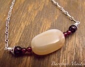 Moon Magic Necklace / Peach Moonstone, Red Garnets, Sterling Silver, Gemstone Necklace