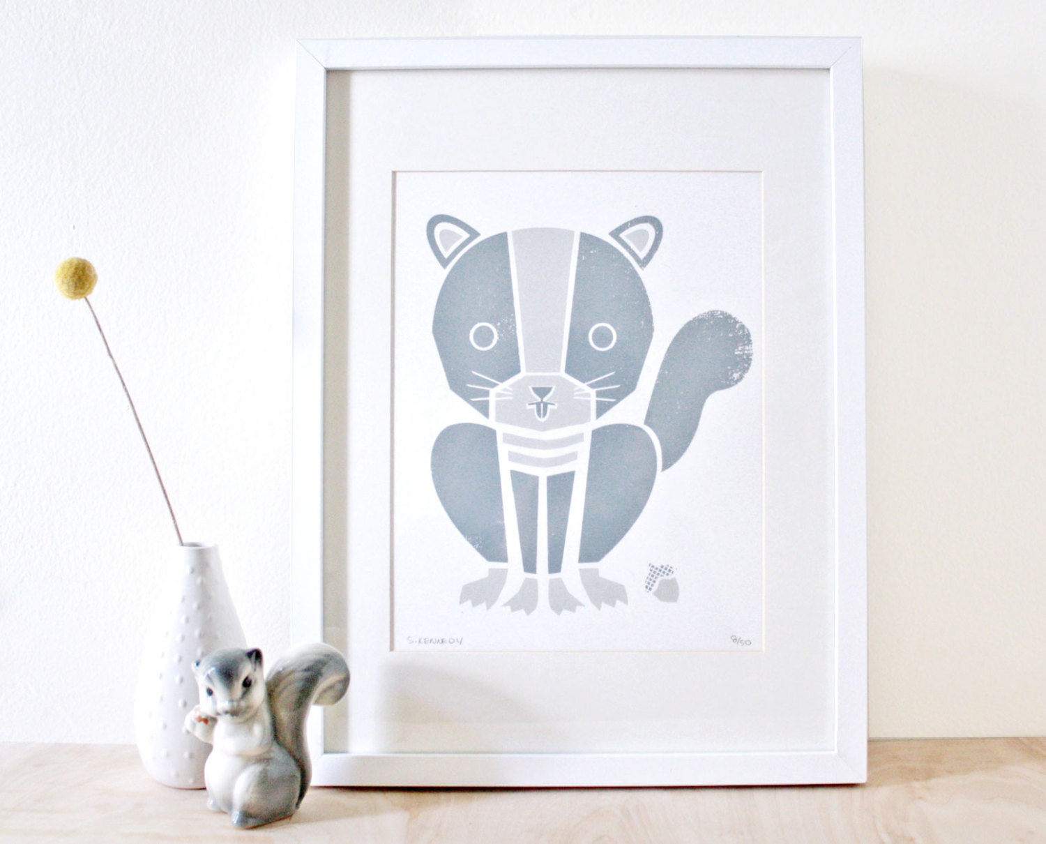 SALE- Squirrel Screenprint, Woodland Art, Home Decor