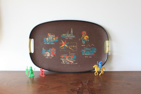 vintage OKLAHOMA Cowboy and Indian serving tray