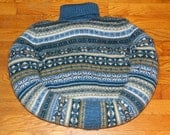 CAT Bed DOG Bed Pet BED Handmade Upcycled Sweater CrabbyCats, Crabby Cats 0021 Blues White Gold Gray-Green Patterned Stripes
