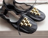 Gold Studded Ballet Slippers: BLACK 7
