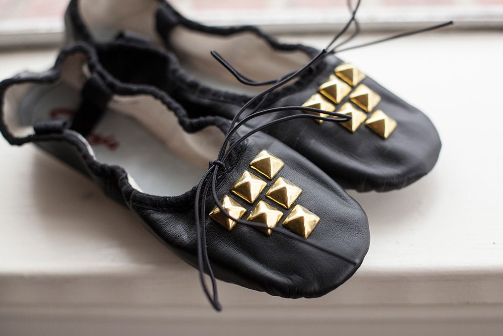 Gold Studded Ballet Slippers: BLACK 7