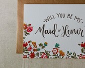 Will You Be My Maid of Honor Floral Calligraphy Card