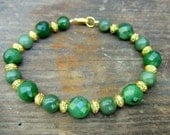 Faceted JADE Bracelet / Natural Nephrite Jade with Gold Beads