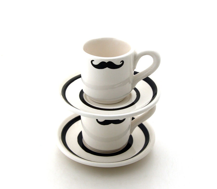 Mustache Moustache Espresso Cup and Saucers set of two
