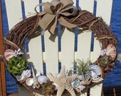 BEACH DECOR SHELL wreath, burlap, rope, succulents, nautical, coastal starfish,