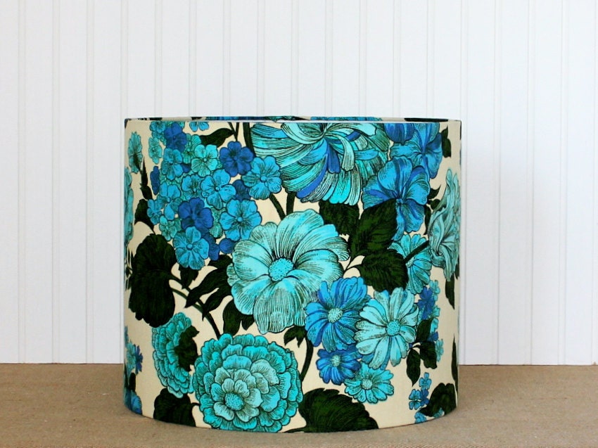 Bluesy Floral Drum Lampshade