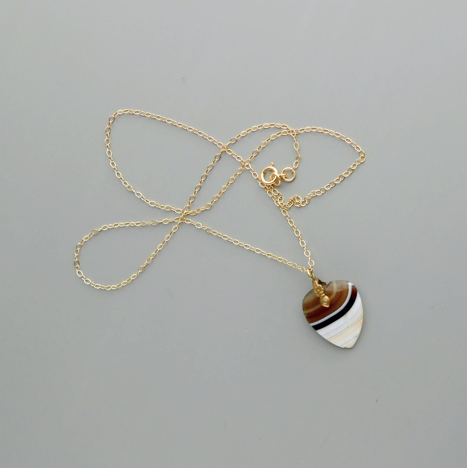 Antique Victorian Agate Heart Charm Necklace