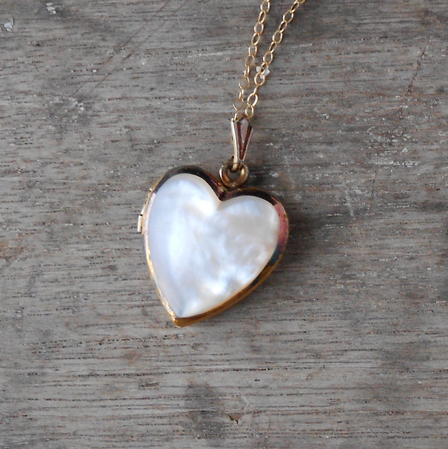 Vintage Heart Locket.  Mother of Pearl. Sterling with Gold Wash.