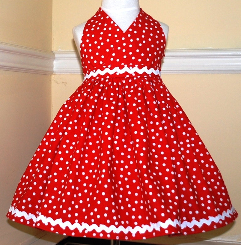 Strawberry polka dot halter dress for girls infants and toddlers