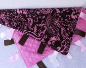 SALE Pink & Brown Paisley Tag Ribbon Blanket