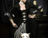 black and white striped Marie Antoinette Victorian inspired costume dress fits waist 25 to 27 inches