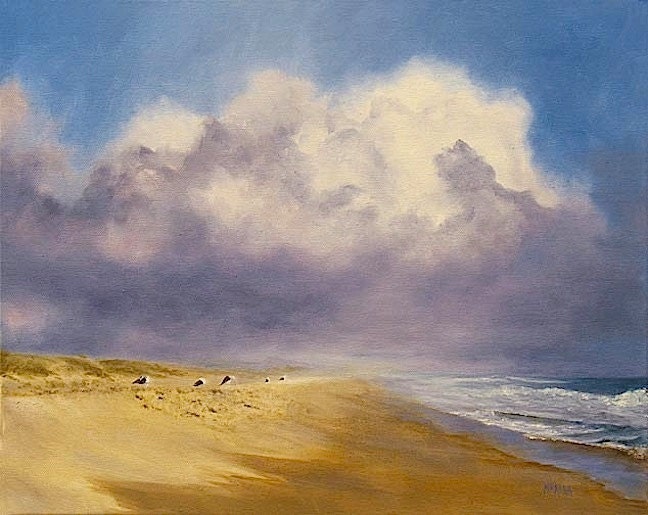 Storm Over Ocean Beach, Landscape, Seascape, Original Oil Painting by Marina Petro
