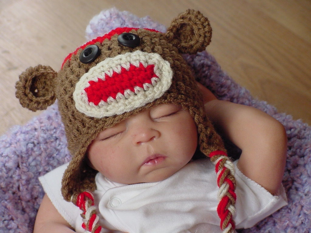 Baby Sock Monkey Hat Newborn, Photo Prop
