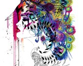 Peacock Girl // FASHION ILLUSTRATION // A4 Giclée print