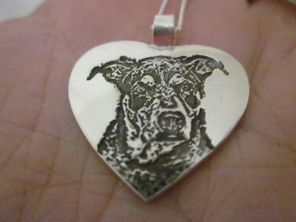 Valentine Heart Pet Pendant - Made from YOUR pet's photo-Fine silver with sterling silver necklace