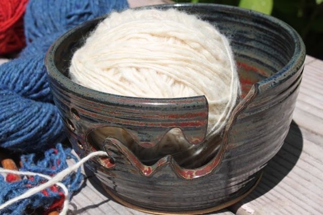 Ceramic Yarn Bowl - Ceramic  Knitting Bowl in Midnight Black and Red  - Large - In Stock - Ships Now