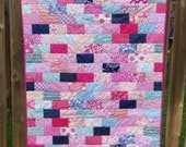 Pink and Blue Bricks Baby/Toddler Girl Patchwork Quilt- Reversible