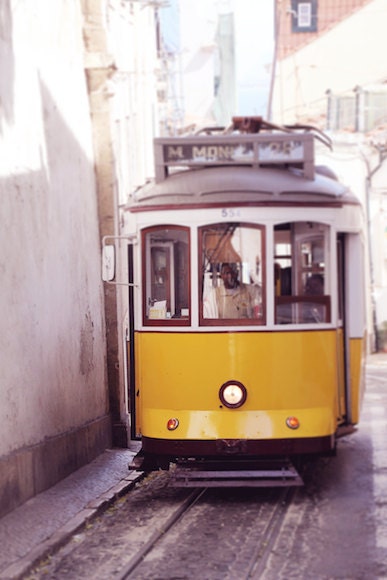 Tram 28, print, yellow, Lisbon Portugal, historic, tram 28, trolley, railway, urban, transportation, fine art photograph 8"x10"