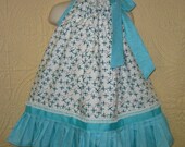 Size Fits 2T to 3T Aqua and Cream Girls Boutique Pillowcase Dress