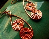 Copper Teardrop Double Swirls Dangle Earrings