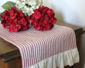 Ruffled Striped Ticking Table Runner - 12" x 36" - Table Linens