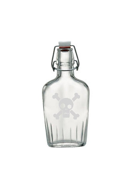 Skull and Bones Etched Glass Flask