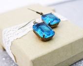 Blue Gem Gemstone Earrings Acrylic / Something Blue / Bridal Earrings / Wedding Earrings / Dangle Earrings / Chandelier Earrings