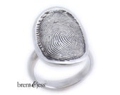 Sterling Silver Custom Signet Fingerprint Ring with Half Round 4mm Shank