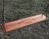 Two Person personalized cherry rope swing handcrafted from reclaimed lumber / wedding / anniversary