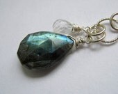 Moonstone and Labradorite Gemstone Pendant in Sterling and Fine Silver