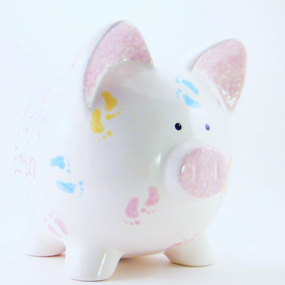 Personalized Piggy Bank - Piggy Toes - Foot Prints - with hole or NO hole in bottom